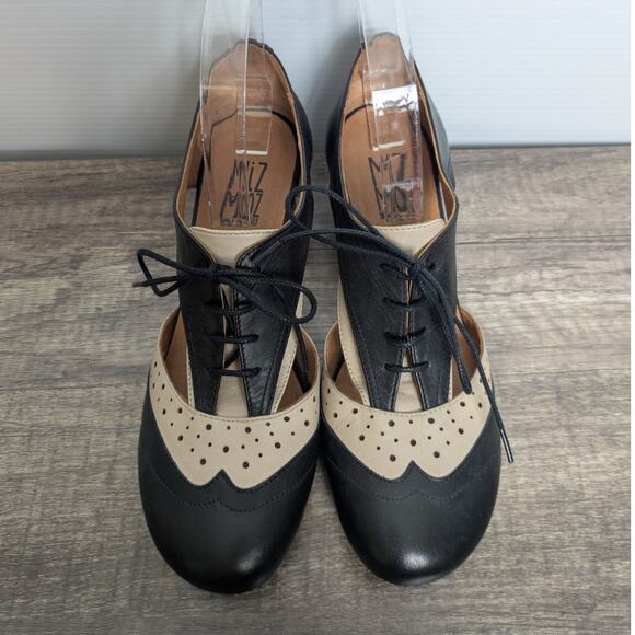 Miz Mooz Fleur Oxford Heel Shoes Size 8 Black Beige - Picture 5 of 12